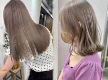 【透けるような柔らかさ。王道ミルクティーベージュ】ケアブリーチダブルカラー/学割U24/インナーカラー