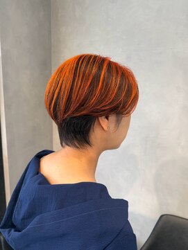 アース 春日部店(HAIR&MAKE EARTH) オレンジ×丸みショートボブ