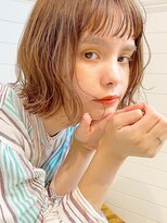 ボブ/パーマ風/暖色ベージュ/マロンベージュ切りっぱなしボブ