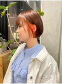 ミニボブオレンジカラーインナーカラーオレンジブラウンショート