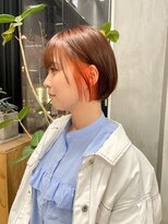 テトヘアー(teto hair)&nbsp;ミニボブオレンジカラーインナーカラーオレンジブラウンショート