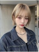 ボブ レイヤー 顔周りレイヤー 小顔カット ハイトーンカラー