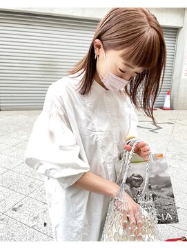 ケンジ 横浜(KENJE) ミルクティーベージュ/ダブルカラー/ミディアム/切りっぱなし