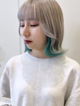 アースコアフュールボーテ 笛吹店(EARTH coiffure beaute) オーロラグリーンインナーカラーケアブリーチ外ハネボブ