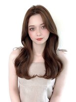 ロングレイヤーグレージュブリーチなしカラー透明感韓国ウェーブ