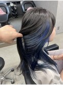 ミディアムヘアインナーブルーレイヤーカット