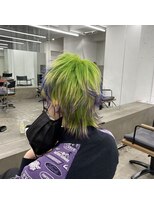 オーン 渋谷(OOn)&nbsp;ネオングリーン×パープルのショートシャギー