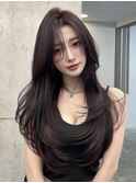 ダークパープル/ひし形レイヤーボブ/韓国/20代30代40代50代/焼津