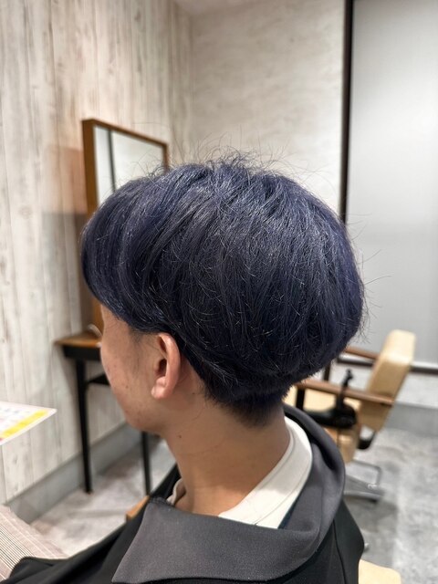 メンズカット ブルー系パープル系カラー 毛流れニュアンスパーマ