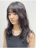 お洒落♪顔周りレイヤー小顔姫カットエアリーウェーブパーマ黒髪