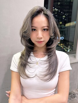 アルバム 銀座(ALBUM GINZA) ウルフレイヤー顔周りレイヤーホワイトベージュハイトーン_F1370