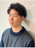 ツーブロック黒髪 ナチュラル ニュアンスパーマ アップバング