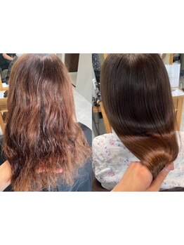 髪のダメージを最小限に抑えたこだわりの酸性ストレート、縮毛矯正で柔らかい質感へ★今までにない手触りに