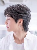 ツイストパーマ七三オールバックマッシュウルフスリークショート