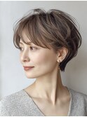 大人ショート 白髪ぼかし 白髪染め ハイライト 40代50代60代
