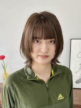 ヘアー アイス 御器所本店(HAIR ICI) 大人可愛い艶カラー透明感ベージュブラウンミニウルフ