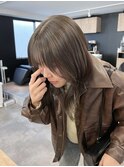 ブリーチなしオリーブグレージュ透明感カラー＊外ハネミディアム