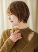 オレンジベージュ似合わせカットひし形小顔丸みショートW大宮