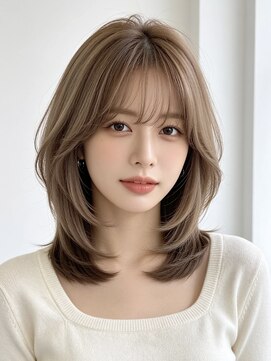 エイチ 大阪梅田(H) ショートウルフミニボブバレイヤージュアッシュグレージュ50代