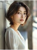 ☆オリーブグレーココアベージュ小顔クラゲヘアー/黒髪/髪質改善