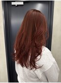 ダブルカラーチェリーレッドピンクブラウン韓国レイヤーロング