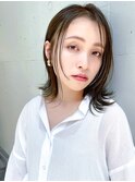 ミディアムボブ☆シースルーバング☆ハイライト☆グレージュ