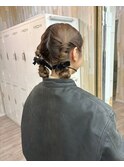 結婚式お呼ばれヘア/お団子ツイン/ヘアアレンジ/タイト