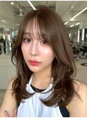 T126韓国風レイヤーカットハッシュカットマロンブラウンくびれ