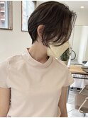 ハンサムショート前髪なしミルクティハイライト20代30代40代