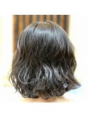 20代30代40代　肩ライン黒髪ゆるふわウェーブ/ツヤ髪ボブパーマ