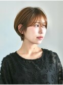 切りっぱなしショート・ボブ/絶壁解消/前髪なし/20代/30代/丸顔