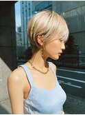 前髪小顔ハイトーンカラー大人ショートボブヘア20代30代40代