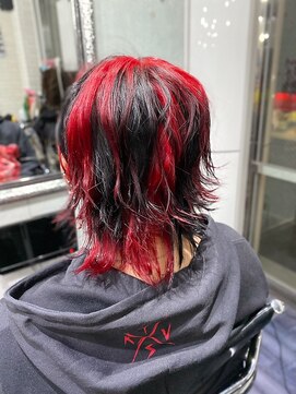 ミミック (mimic) 【派手髪】red× black wave set【デザインカラー】