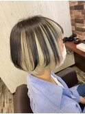 インナーハイトーンカラーポイントブリーチ×黒髪暗髪