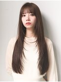 大人可愛いぱっつん前髪 フェイスレイヤー×ナチュラルブラウン