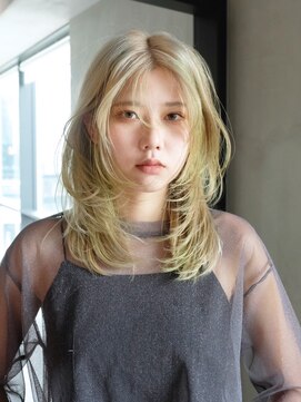 アルバム 銀座(ALBUM GINZA) 小顔ウルフレイヤーロングオリーブカラー透明感カラー_ba528731