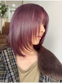 ミルクティーベージュ暗めグレージュミディアムウルフレイヤー○