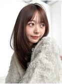ロング顔周りレイヤー韓国ヘアココアベージュ_F1280
