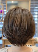 大人かわいい★小顔丸みショート★グレーベージュ★センター北