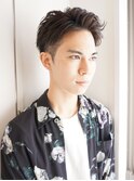 サイドパート×かき上げヘア