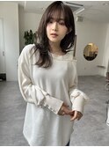 小顔レイヤー前髪ありグレージュ暗髪20代30代