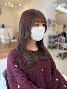 フレア(FLAiR) 20代30代ブリーチなしモテピンクブラウンカラー波ウエーブ巻き