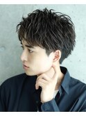 ツーブロック爽やかアップバングリバースパーマ