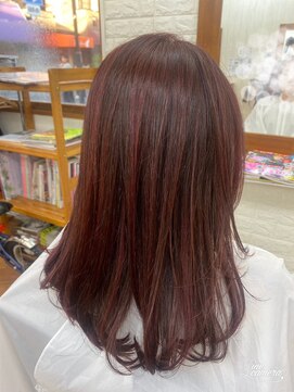 セルフ 弥刀店 レッド系カラー 白髪ぼかし