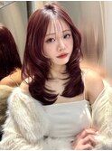 ミディアムレイヤーチェリーレッドシースルーバング大宮