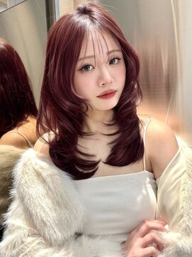 グロー オオミヤ アネックス 大宮(GLROW OMIYA ANNEX) ミディアムレイヤーチェリーレッドシースルーバング大宮