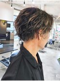 サーフカールパーマ　ハイライトカラー