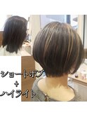 ショート+ハイライト+縮毛矯正