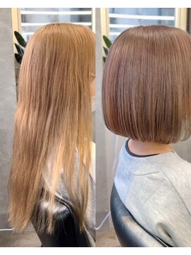 アイユー(ii+U) ブリーチカラー　ベージュ　ボブ　小顔カット　丸みボブ