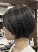 白髪ぼかしハイライト/大人ボブ/コントラストハイライト